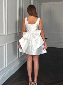 Girl In Mind Cream Feyre Bow Detail Sleeves Mini Dress