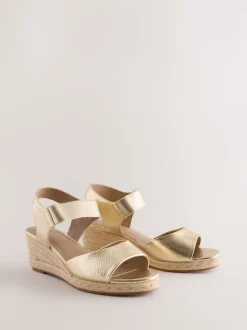 Gold Extra Wide Fit Round Toe Elastic Strap Detail Wedges