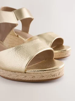 Gold Extra Wide Fit Round Toe Elastic Strap Detail Wedges