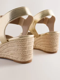 Gold Extra Wide Fit Round Toe Elastic Strap Detail Wedges