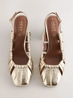 Gold Forever Comfort® Leather Slot Slingback Block Heels