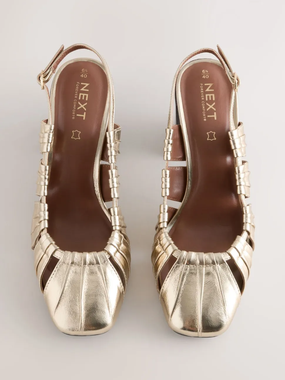 Gold Forever Comfort® Leather Slot Slingback Block Heels