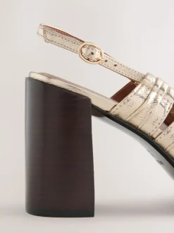 Gold Forever Comfort® Leather Slot Slingback Block Heels
