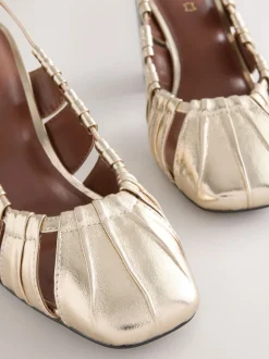 Gold Forever Comfort® Leather Slot Slingback Block Heels