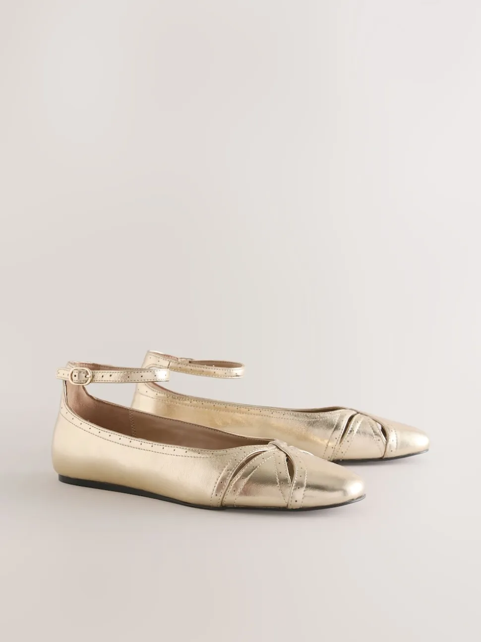 Gold Forever Comfort® Leather Ballet Flats With Ankle Strap