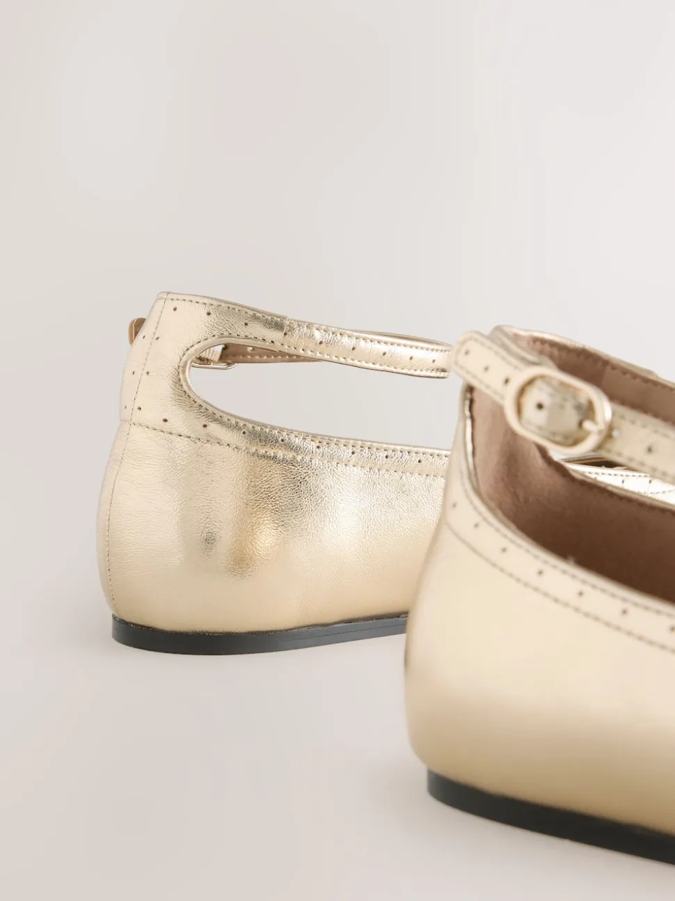 Gold Forever Comfort® Leather Ballet Flats With Ankle Strap