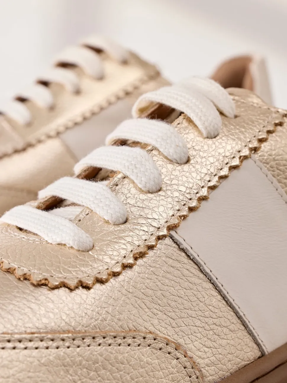 Gold Lace Up Signature Premium Leather Chunky Wedge Lace-Up Trainers