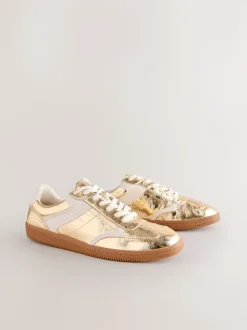 Gold Lace-Up Trainers