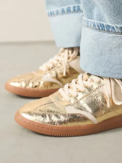 Gold Lace-Up Trainers