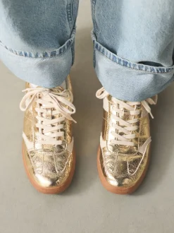 Gold Lace-Up Trainers