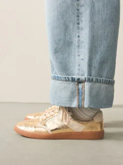 Gold Lace-Up Trainers