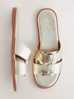 Gold Leather Standard/Wide Fit Slot Mule Sandals