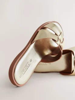 Gold Leather Standard/Wide Fit Slot Mule Sandals