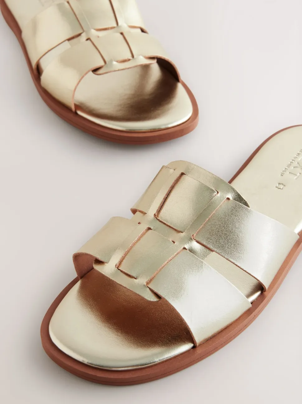 Gold Leather Standard/Wide Fit Slot Mule Sandals