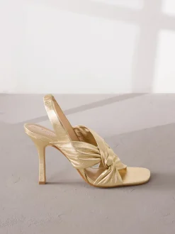Gold Signature Premium Leather Twist Heeled Sandals