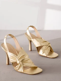 Gold Signature Premium Leather Twist Heeled Sandals