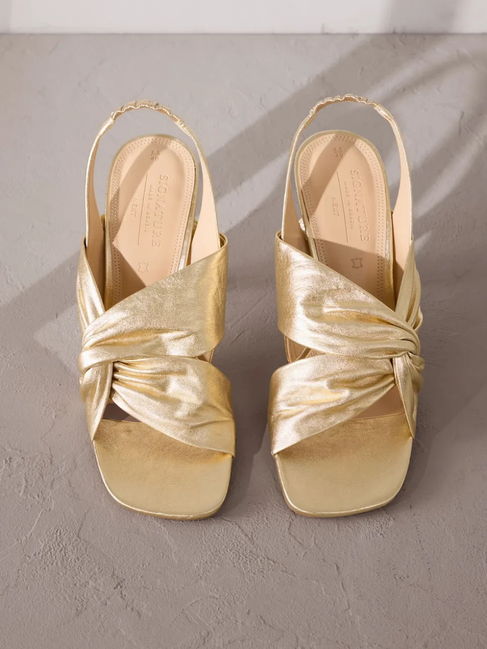 Gold Signature Premium Leather Twist Heeled Sandals