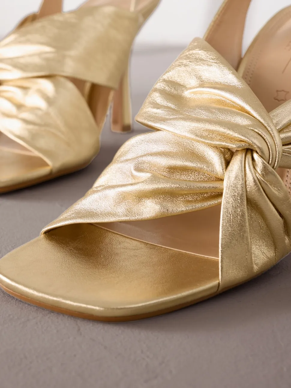 Gold Signature Premium Leather Twist Heeled Sandals