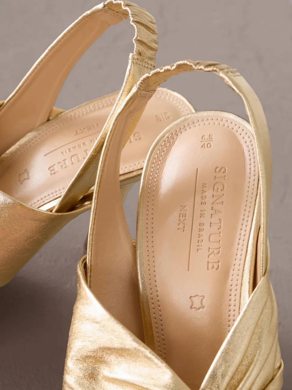 Gold Signature Premium Leather Twist Heeled Sandals