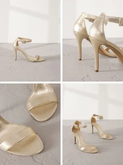 Gold Signature Premium Leather High Round Toe Simple Sandals