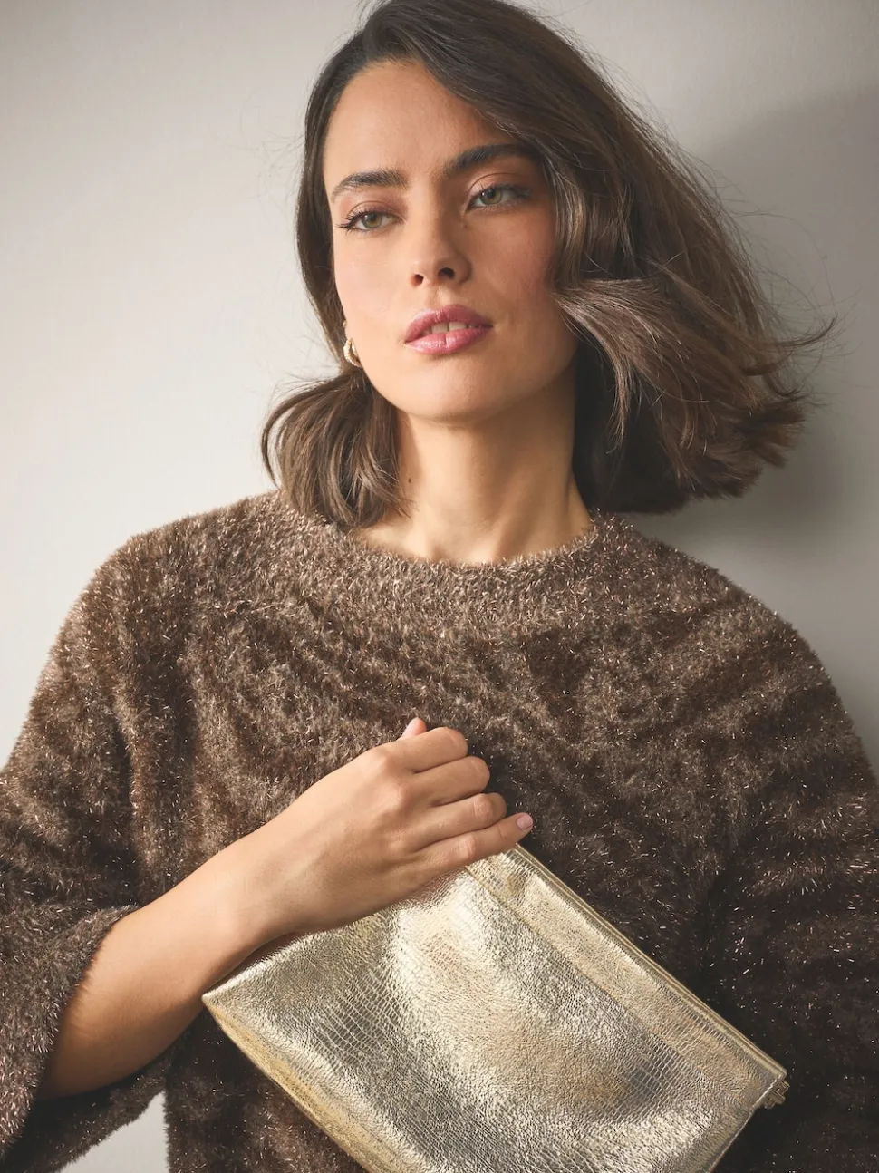 Gold Sparkle Detail Snap Clutch Bag
