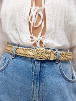 Gold Tone Hand Plaited Leather Belt