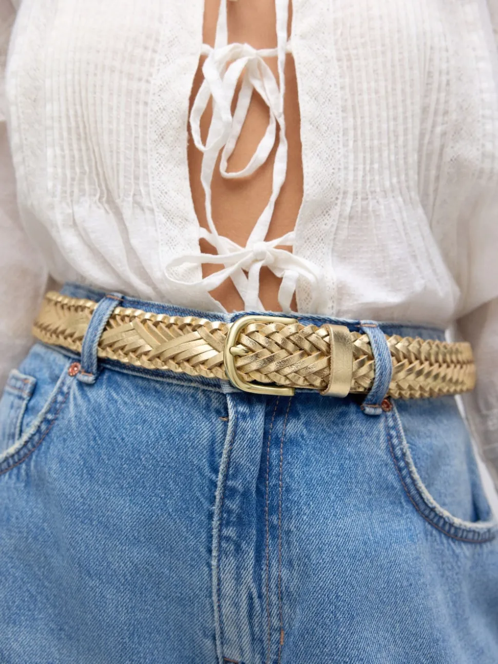 Gold Tone Hand Plaited Leather Belt