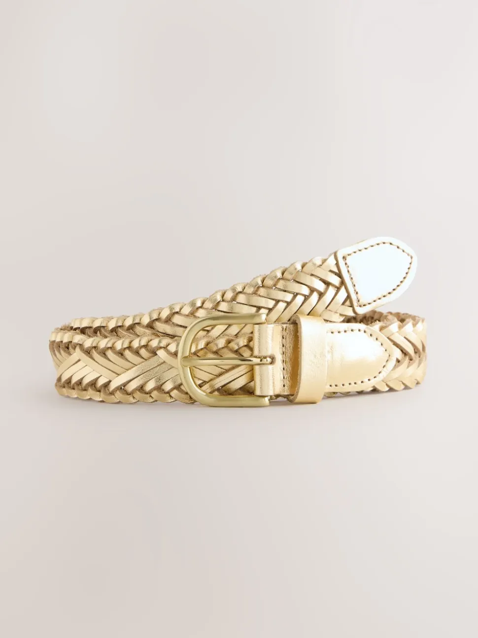 Gold Tone Hand Plaited Leather Belt