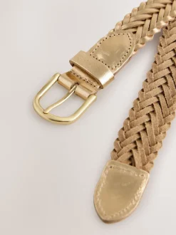 Gold Tone Hand Plaited Leather Belt