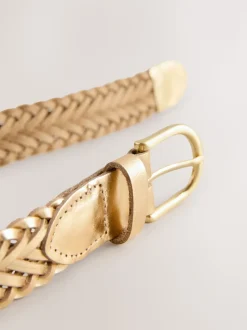 Gold Tone Hand Plaited Leather Belt