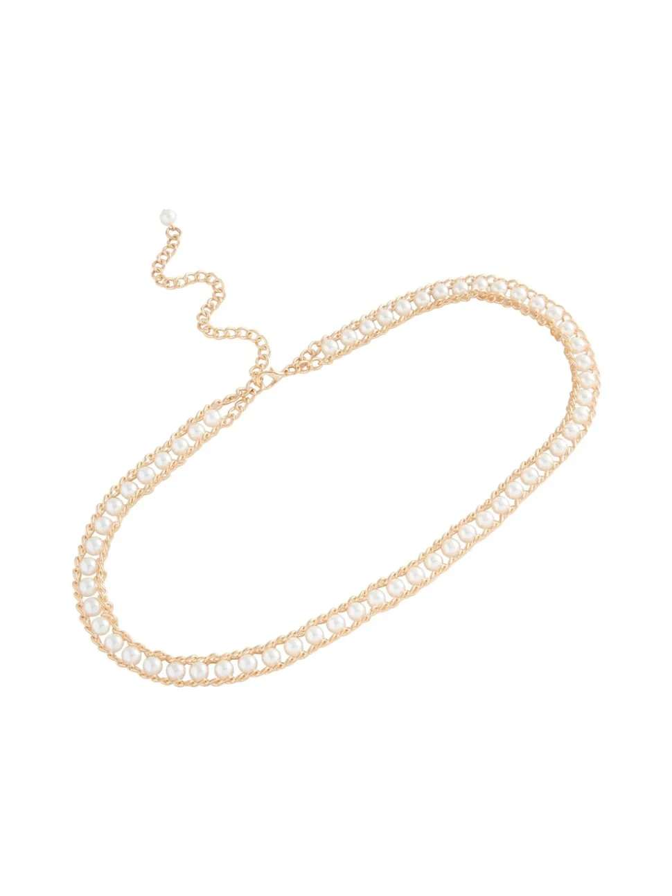 Gold Tone Pearl Bead Chain Belt