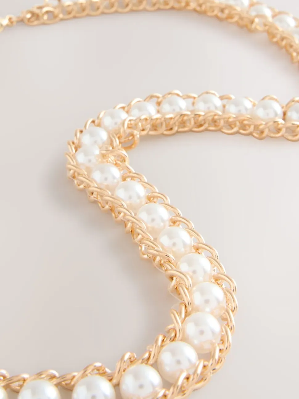 Gold Tone Pearl Bead Chain Belt