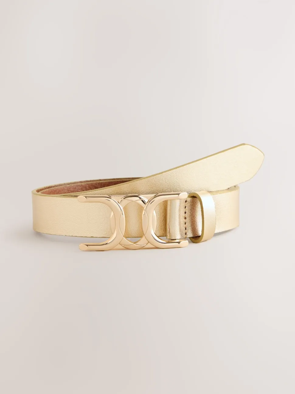 Gold Tone Regular Statement Buckle Leather Belt