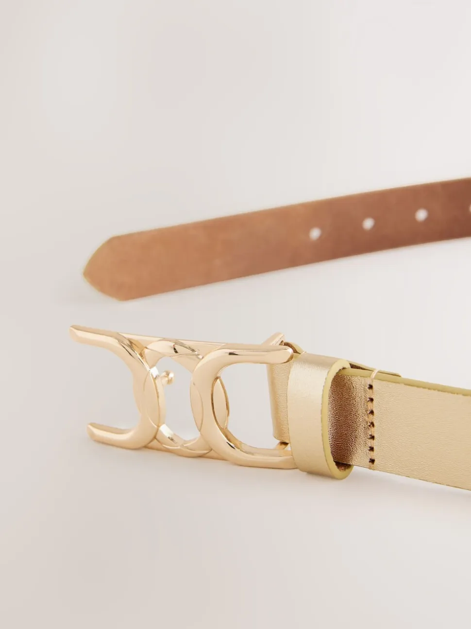 Gold Tone Regular Statement Buckle Leather Belt
