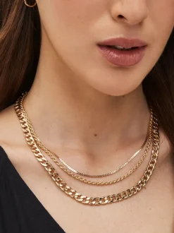 Gold Tone Three Layer Chain Necklace