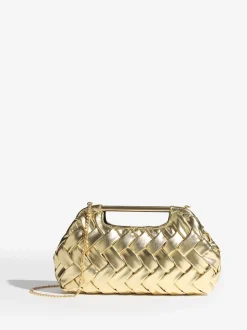 Gold Weave Grab Handle Clutch Bag