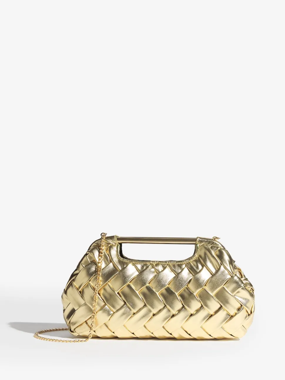 Gold Weave Grab Handle Clutch Bag