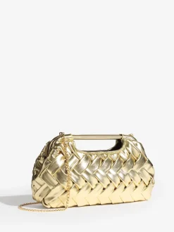 Gold Weave Grab Handle Clutch Bag