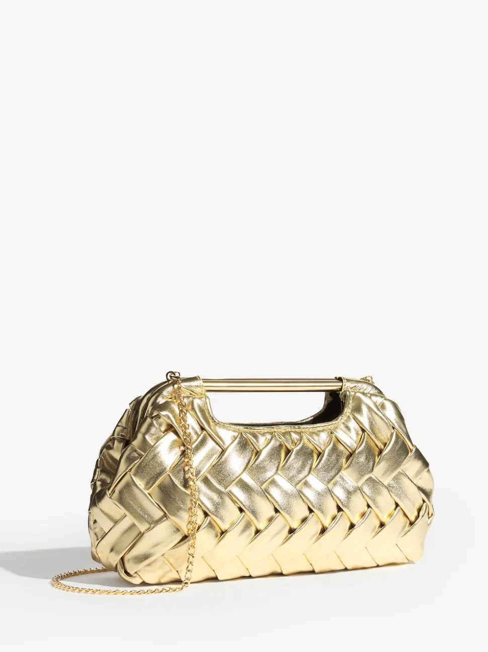 Gold Weave Grab Handle Clutch Bag