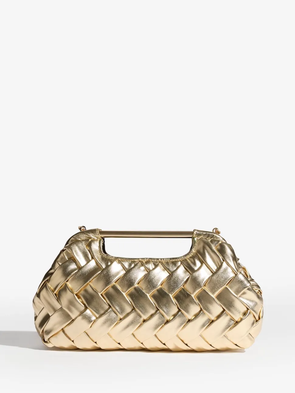 Gold Weave Grab Handle Clutch Bag