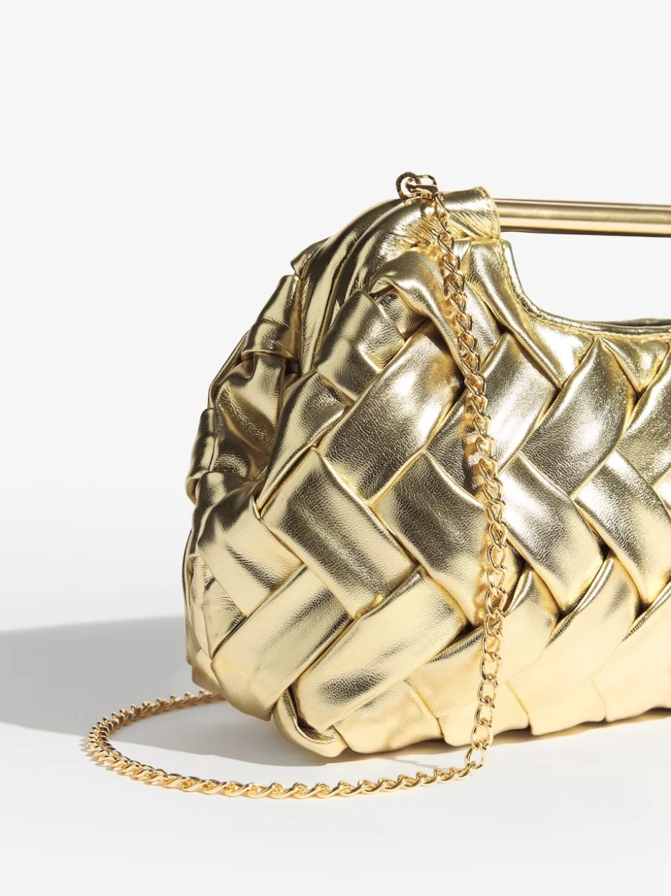 Gold Weave Grab Handle Clutch Bag