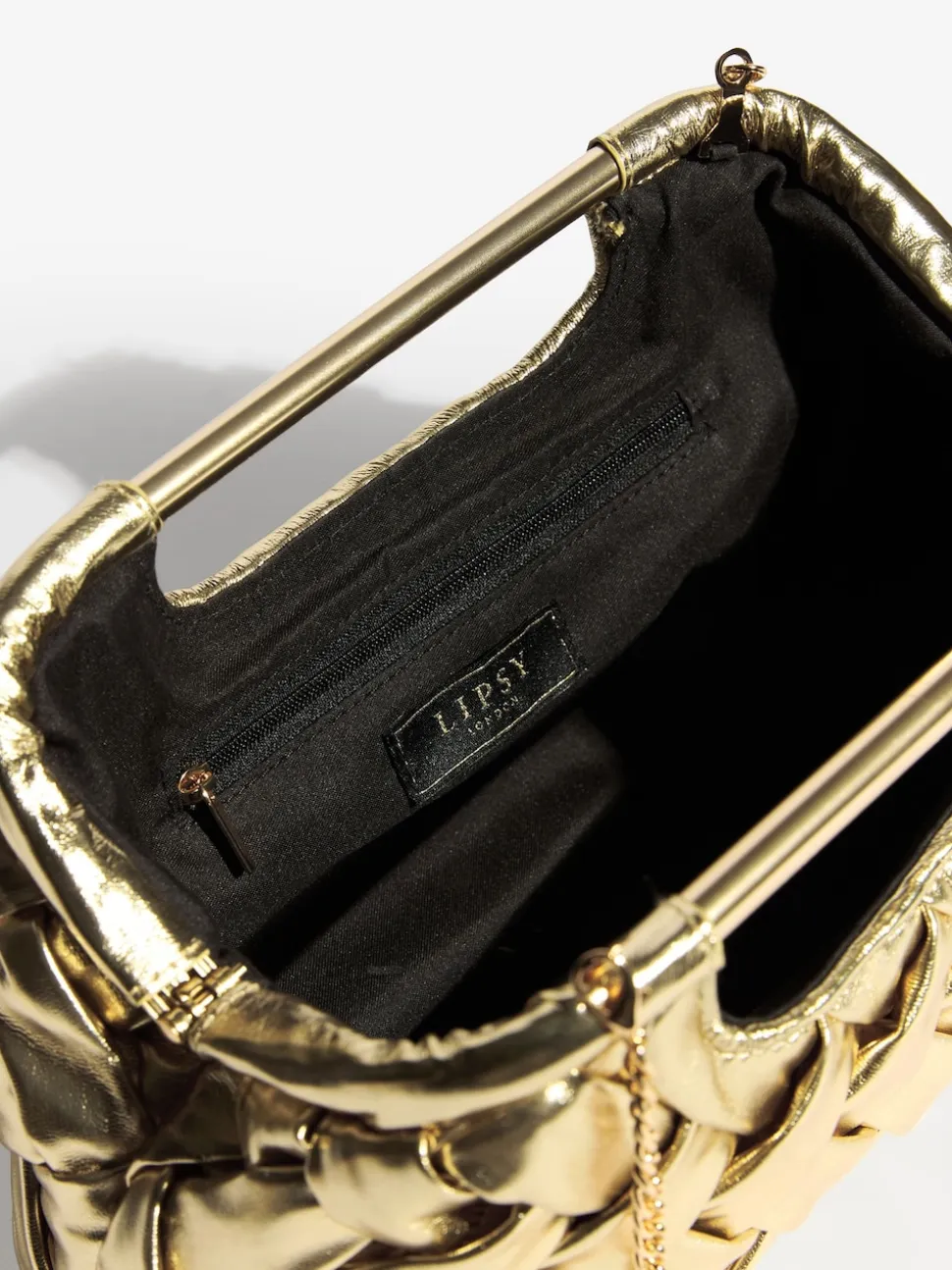 Gold Weave Grab Handle Clutch Bag