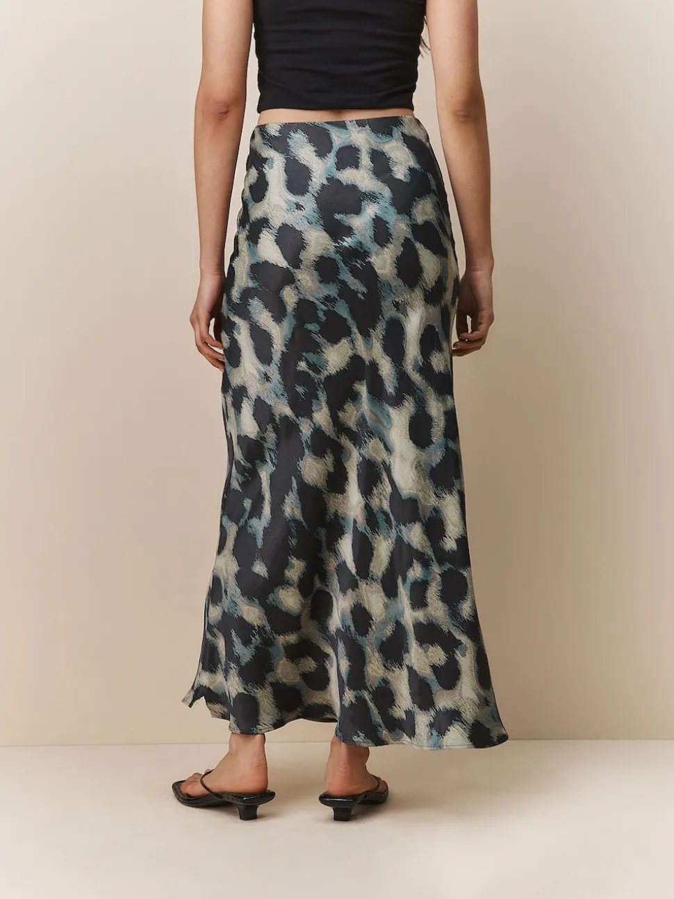 Green Animal Print Satin Midi Skirt