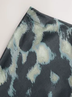 Green Animal Print Satin Midi Skirt