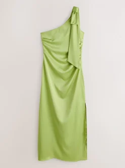 Green Bow One Shoulder Maxi Bridesmaid Dress