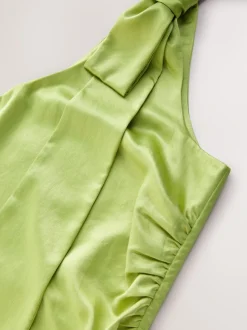 Green Bow One Shoulder Maxi Bridesmaid Dress