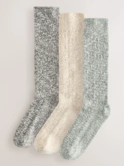 Green Cotton Slub Slouchy Ankle Socks 3 Pack