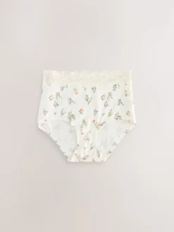 Green Ditsy Floral Full Brief Cotton Lace Knickers 4 Pack