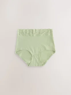 Green Ditsy Floral Full Brief Cotton Lace Knickers 4 Pack