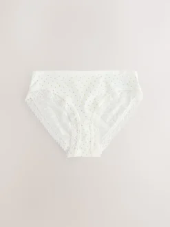 Green Ditsy Floral High Leg Cotton Lace Knickers 4 Pack